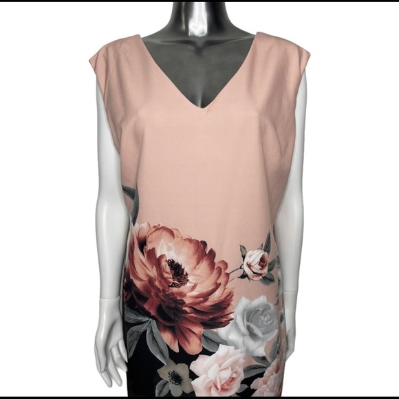 Sleeveless Sheath Floral Print Lined Dress - Picture 2 of 4